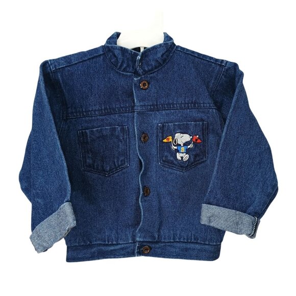 1980s Vintage-Inspired Toddler Denim Jacket Peanuts Snoopy Design 24 Months 100% - Picture 1 of 8